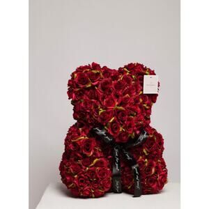 Adorable Handmade Bear From Artificial Roses For Valentine's Gift